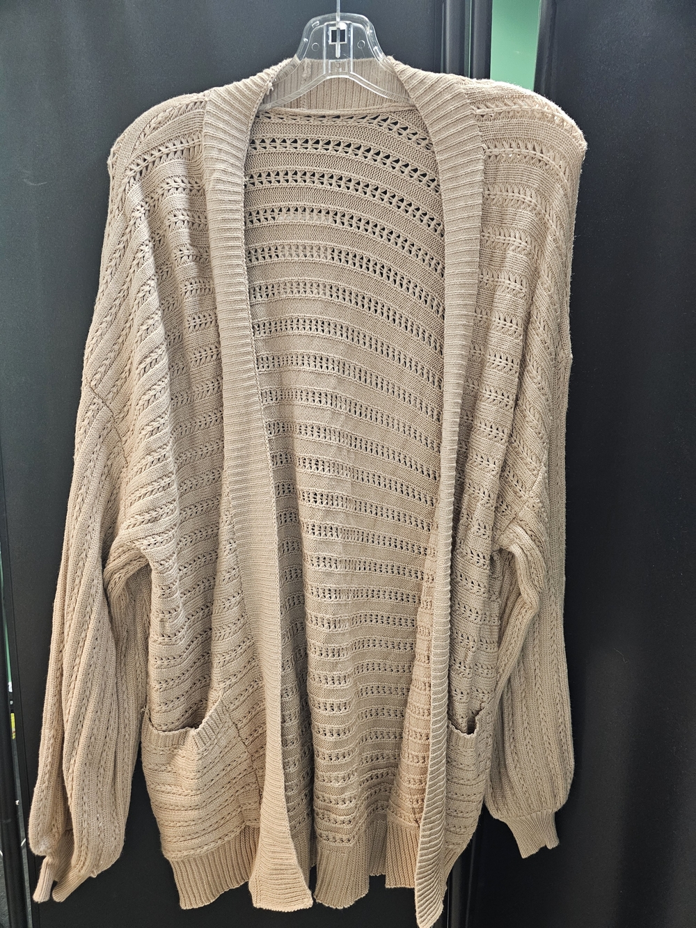 Beige Open-Front Knit Cardigan Sweater